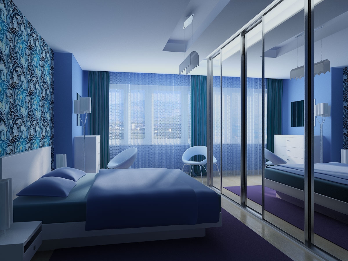 Интерьер комнаты в голубых тонах фото