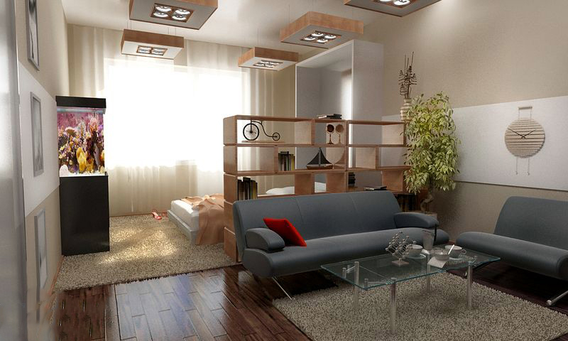 Интерьер гостиной и спальни в одной комнате 18 кв м